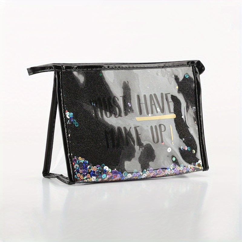 Glitter Sequins Cosmetic Bag PVC Toiletry Storage Pouch Waterproof
