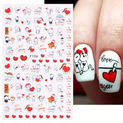 6 Sheets Heart Nail Art Stickers Self Adhesive Cartoon Decals