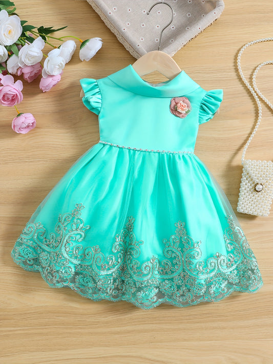 Baby Girl's Puffy Mesh Dress With Flower Princess Dress