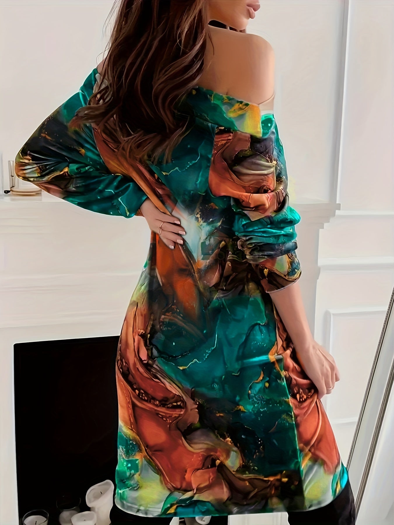  Sexy Dress Women's Plus Marble Print Slim Fit Dress