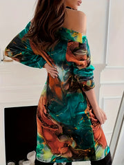  Sexy Dress Women's Plus Marble Print Slim Fit Dress