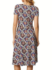 Paisley Print Dress Casual Short Sleeve Summer Dress