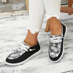 Women's Star Pattern Canvas Lace Up Shoes Lightweight Low Top Sneakers