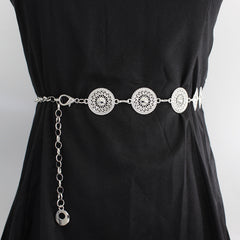 Women's Metal Chain Decoration Dress Belt Hollow Out Leaf Bead Pendant