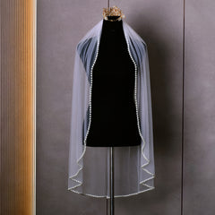 Short Bridal Veil Faux Pearl Trim Sheer Nylon Wedding Accessory