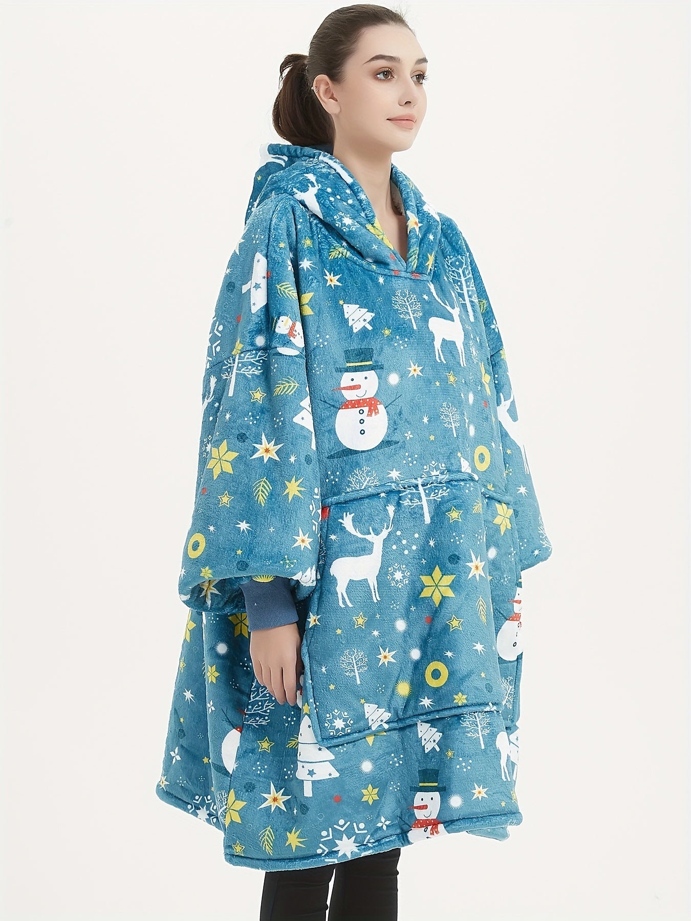  Flannel Sherpa Blanket Hooded Robe Women's Christmas Nightgown