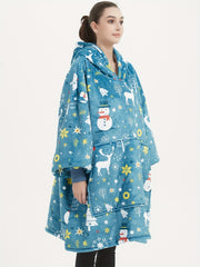  Flannel Sherpa Blanket Hooded Robe Women's Christmas Nightgown