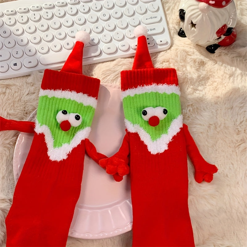 Christmas Magnetic Hands Holding Socks Funny Couple Socks