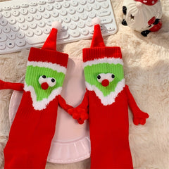 Christmas Magnetic Hands Holding Socks Funny Couple Socks
