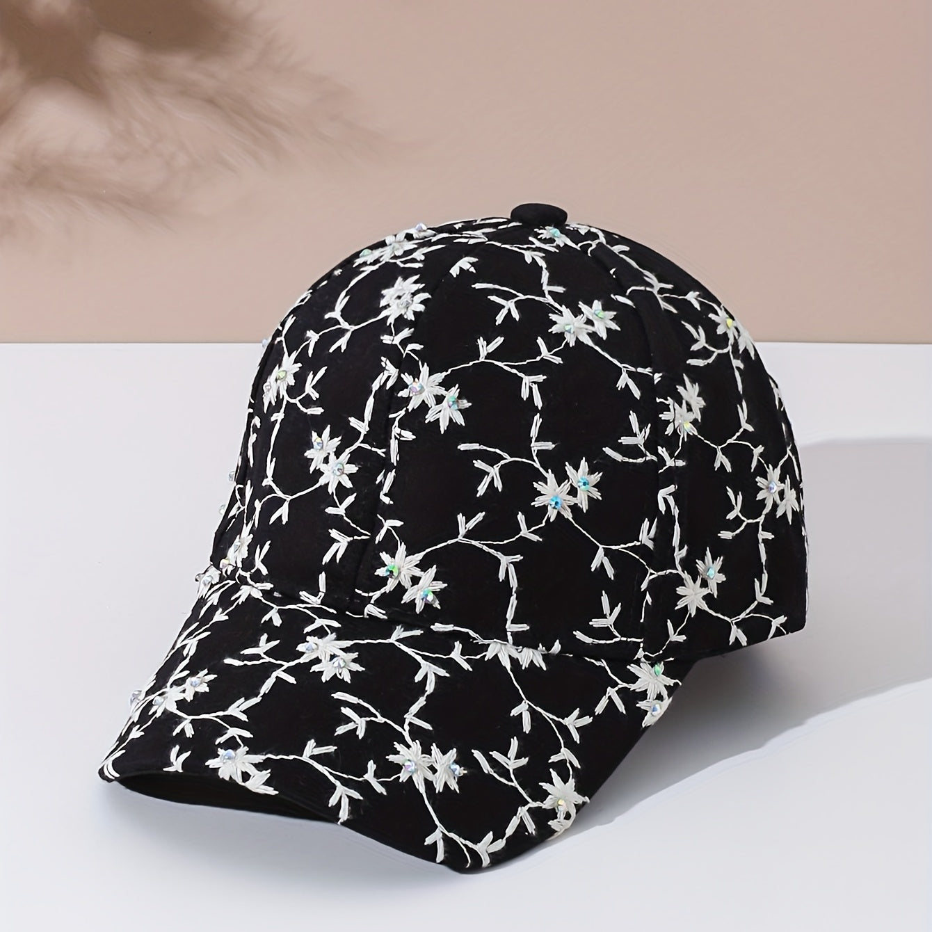 Rhinestone Flower Embroidery Baseball Cap & Adjustable Dad Hats