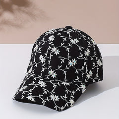 Rhinestone Flower Embroidery Baseball Cap & Adjustable Dad Hats