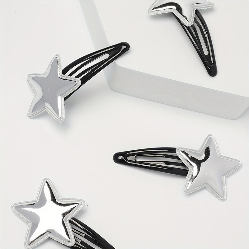 4pcs Star Decor Hair Clip Slivery Hair Clip Anti Slip Snap Clip