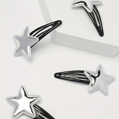 4pcs Star Decor Hair Clip Slivery Hair Clip Anti Slip Snap Clip