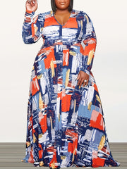  Allover Print V Neck Maxi Dress