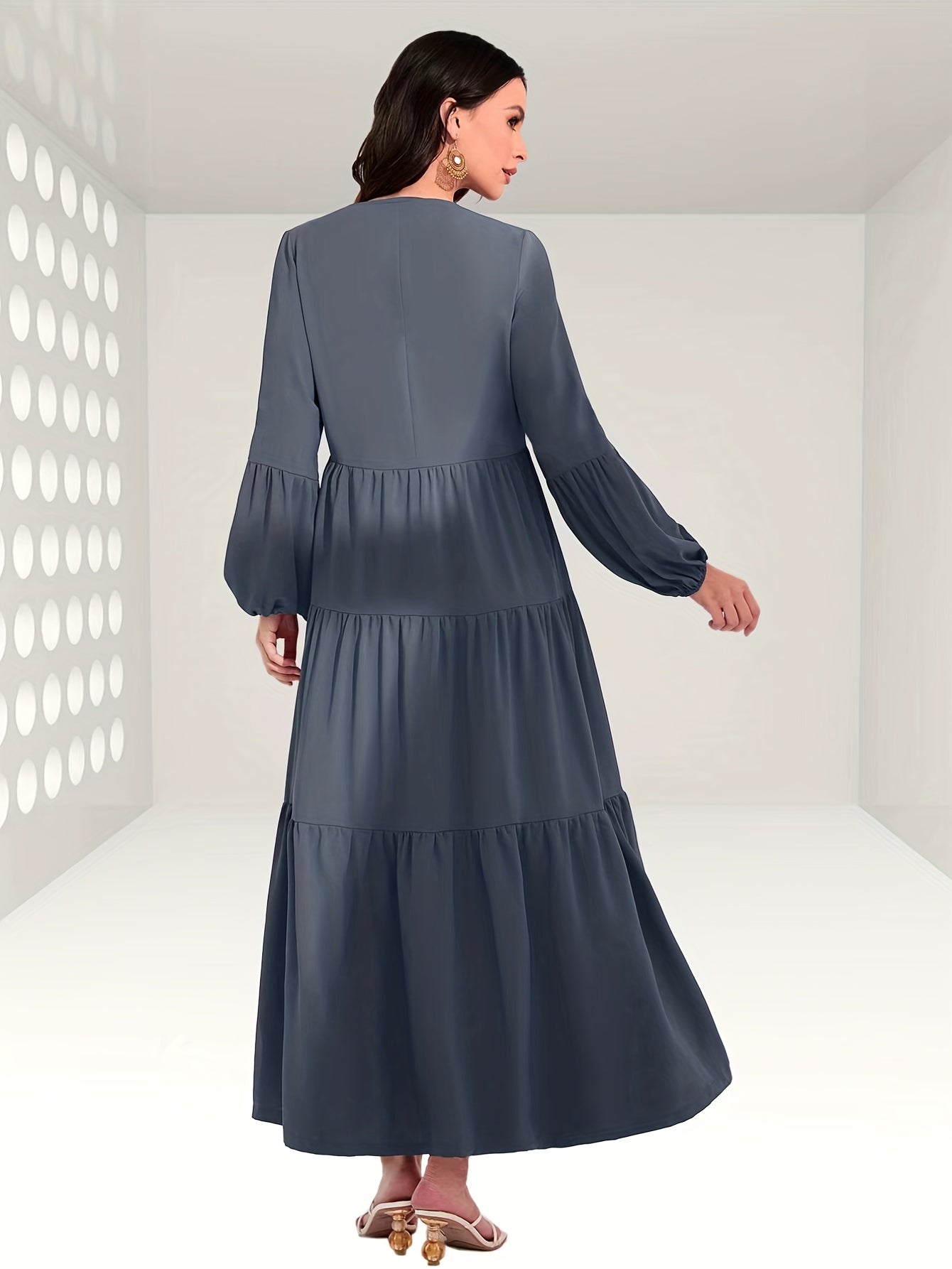Ruched Lantern Sleeve Maxi Dress Women's Clothing