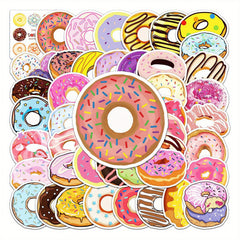 50pcs Donut Doodle Stickers Plants Round Self-adhesive