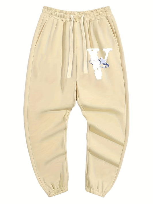 Star V Print Men's Drawstring Sweatpants Casual Comfy Jogger Pants