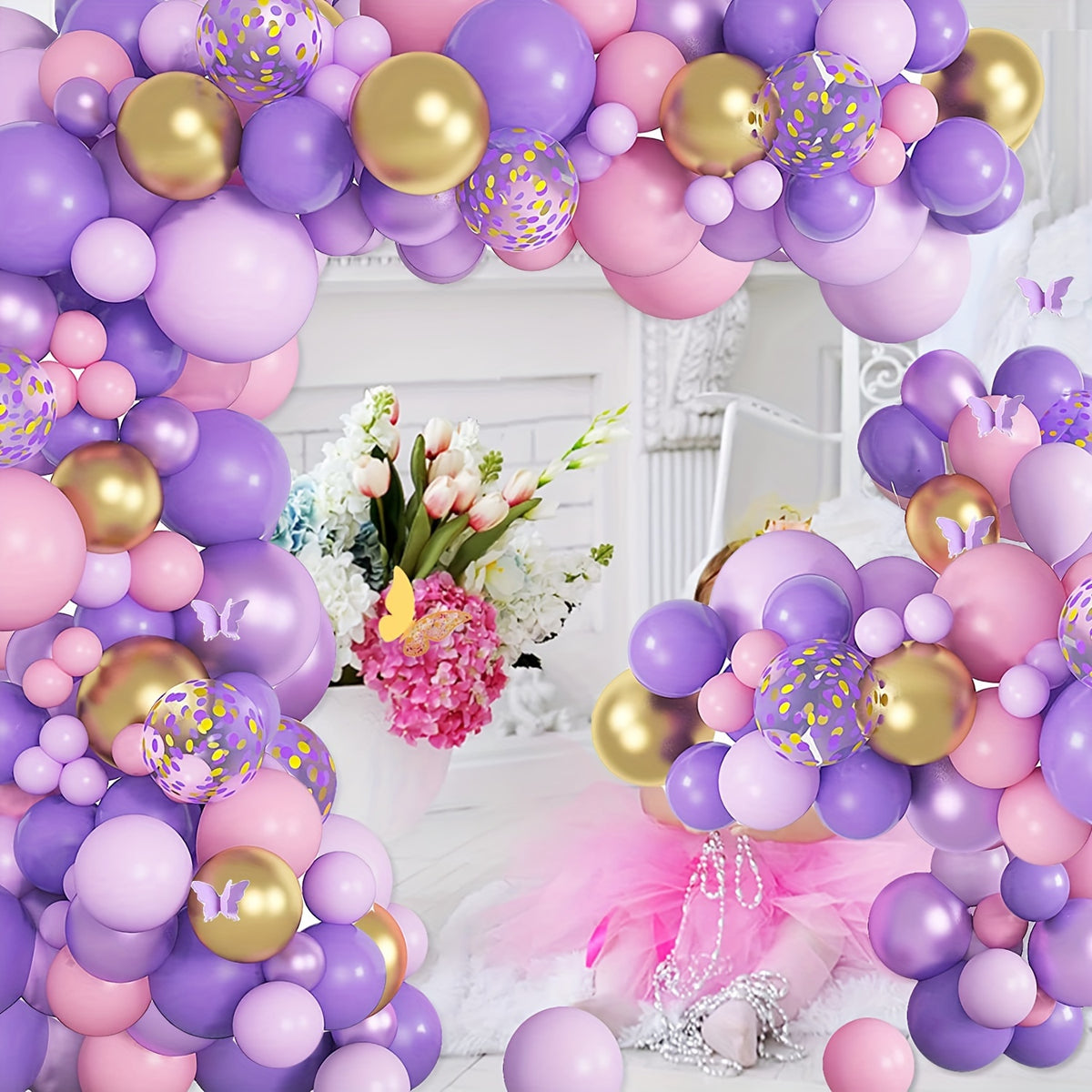 115pcs Butterfly Balloon Garland Arch Kit Pink Purple for Girl Baby Shower