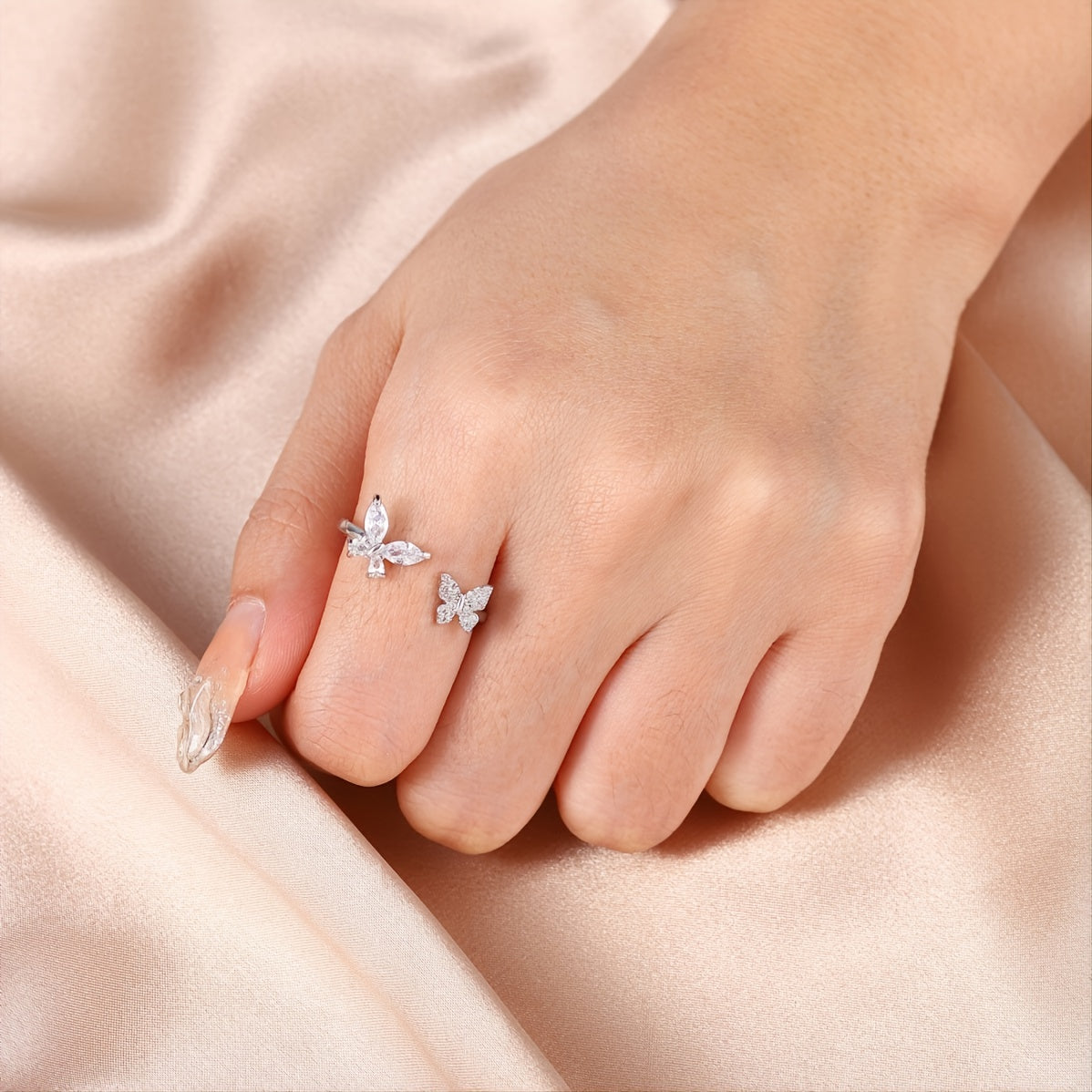 Butterfly Zircon Open Ring Adjustable Silver Plated Women Girls Decor