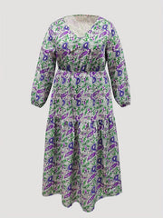 Boho Paisley Print Lantern Sleeve V Neck Smock Dress