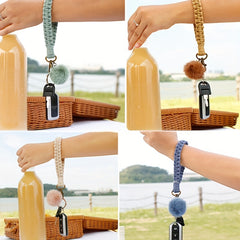 Boho Keychain Fur Ball Wrist Lanyard for Keys Macrame Wristlet Keychain Girls