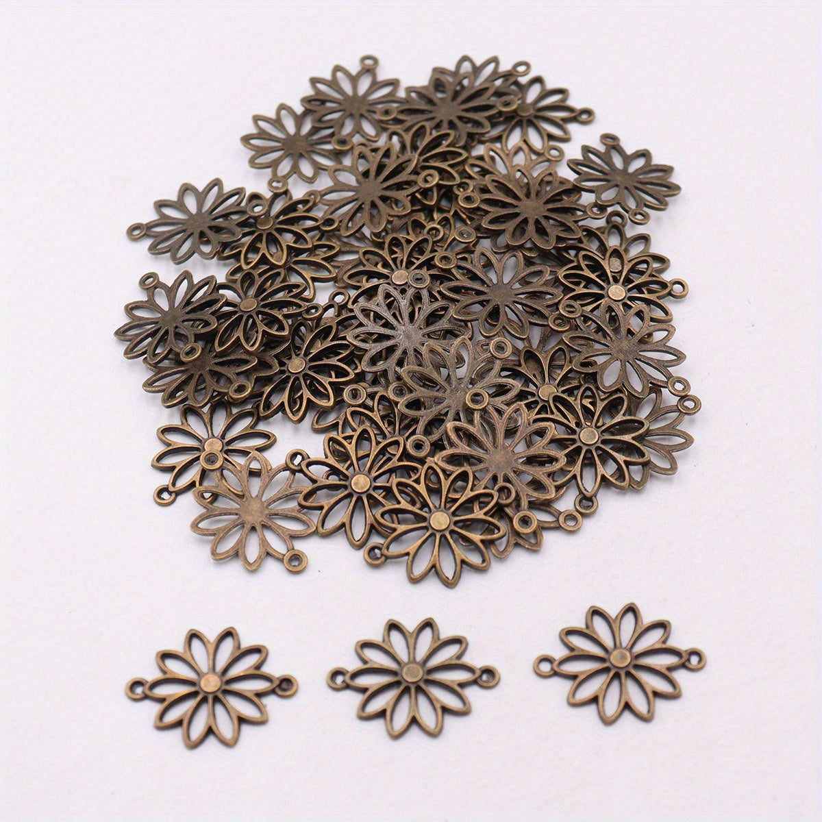 50pcs DIY Alloy Hollow Flower Pendants Retro Accessories Double Hanging