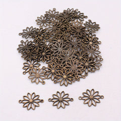 50pcs DIY Alloy Hollow Flower Pendants Retro Accessories Double Hanging