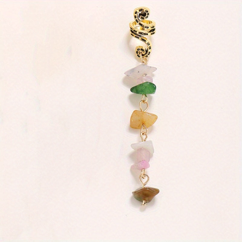Braided Spiral Hair Ring Natural Stone Pendant Dreadlock Retro Hair Clip