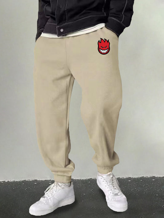 Men's Cartoon Flame Print Joggers Sweatpants