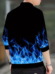 Men's Flame Pattern Zip Up Varsity Jacket