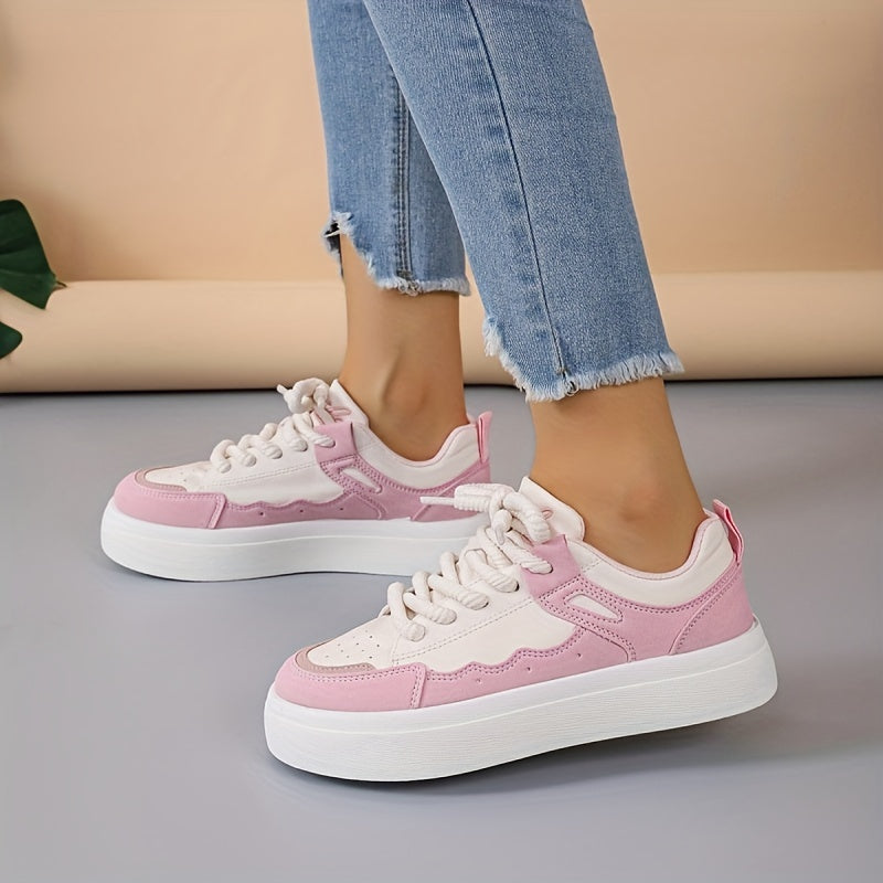 Women's Colorblock Sneakers Lace Up Low Round Toe Outdoor Trainers