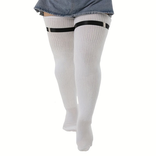  Casual Thigh High Socks Women's Plus Solid Buckle Detail