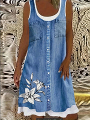  Butterfly & Denim Print Dress