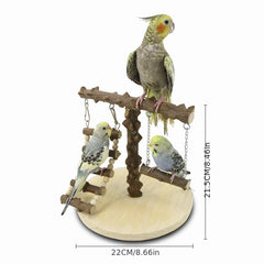 Wooden Parrot Play Stand Small Bird Perch With Ladder Swing