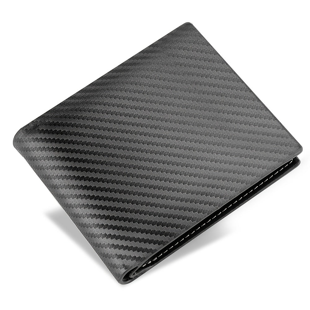 Men's Carbon Fiber Wallet Card Holder with Zipper Horizontal Wallet