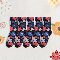 10 Pairs Floral Print Socks Women's Stockings