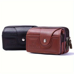 Men's Horizontal PU Leather Waist Bag Waterproof Phone Pouch