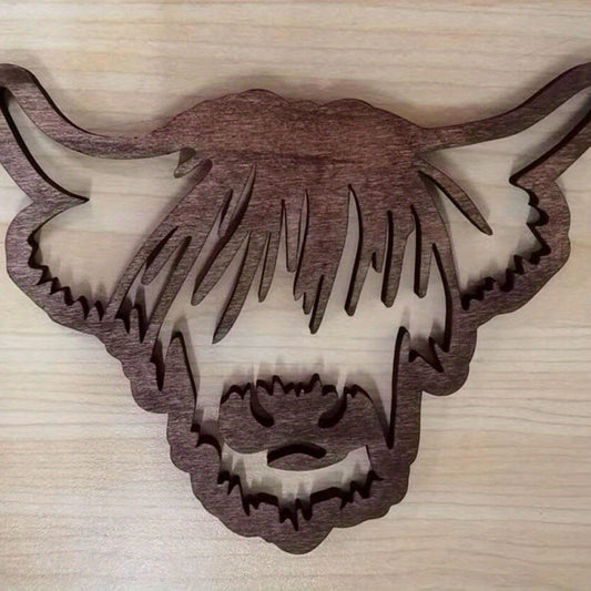 Highland Cow Wooden Coaster Hollow Out Cattle Table Mat
