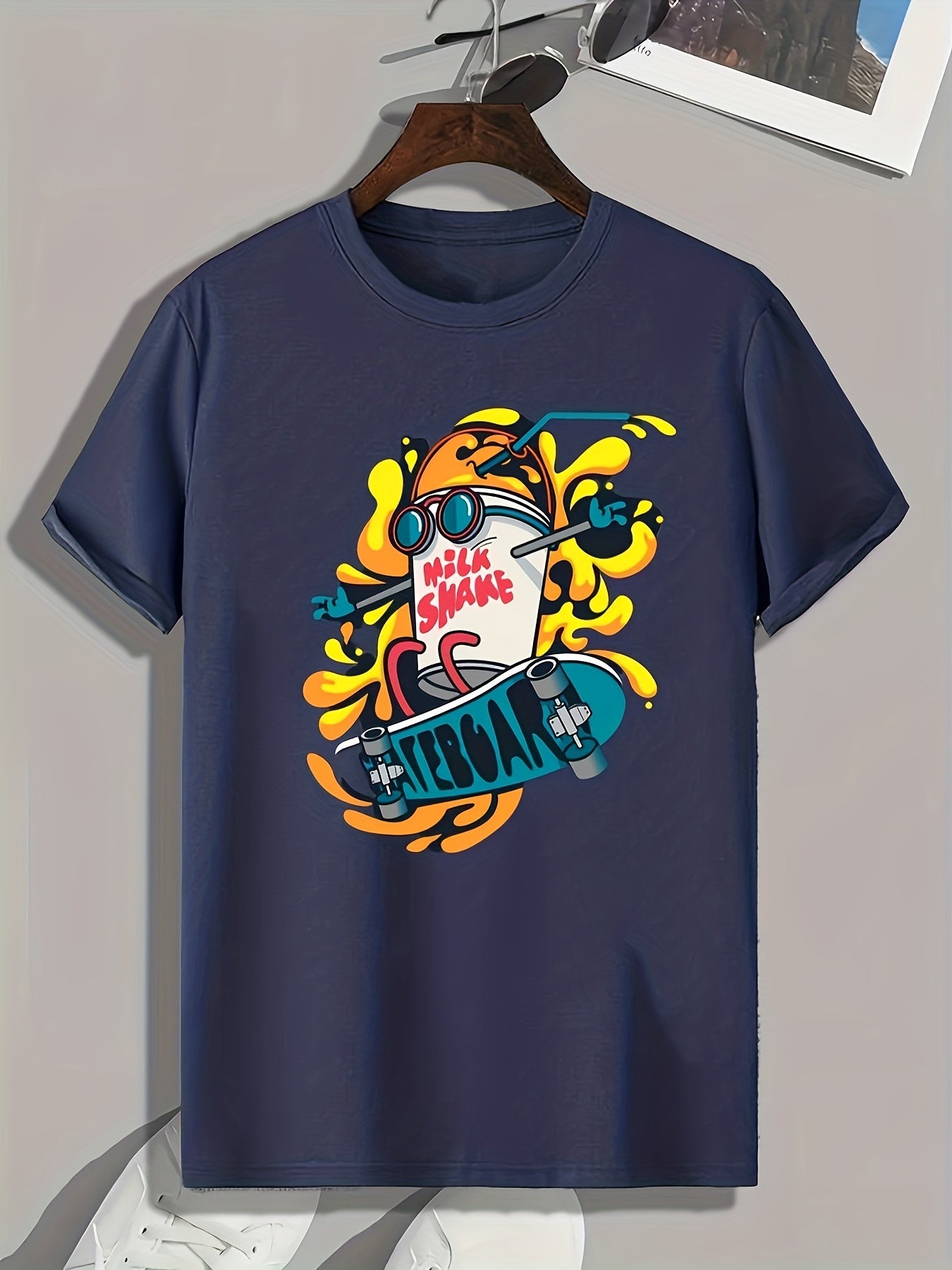 Skateboard And Drink Print Men's Graphic T shirt Casual Summer Tee