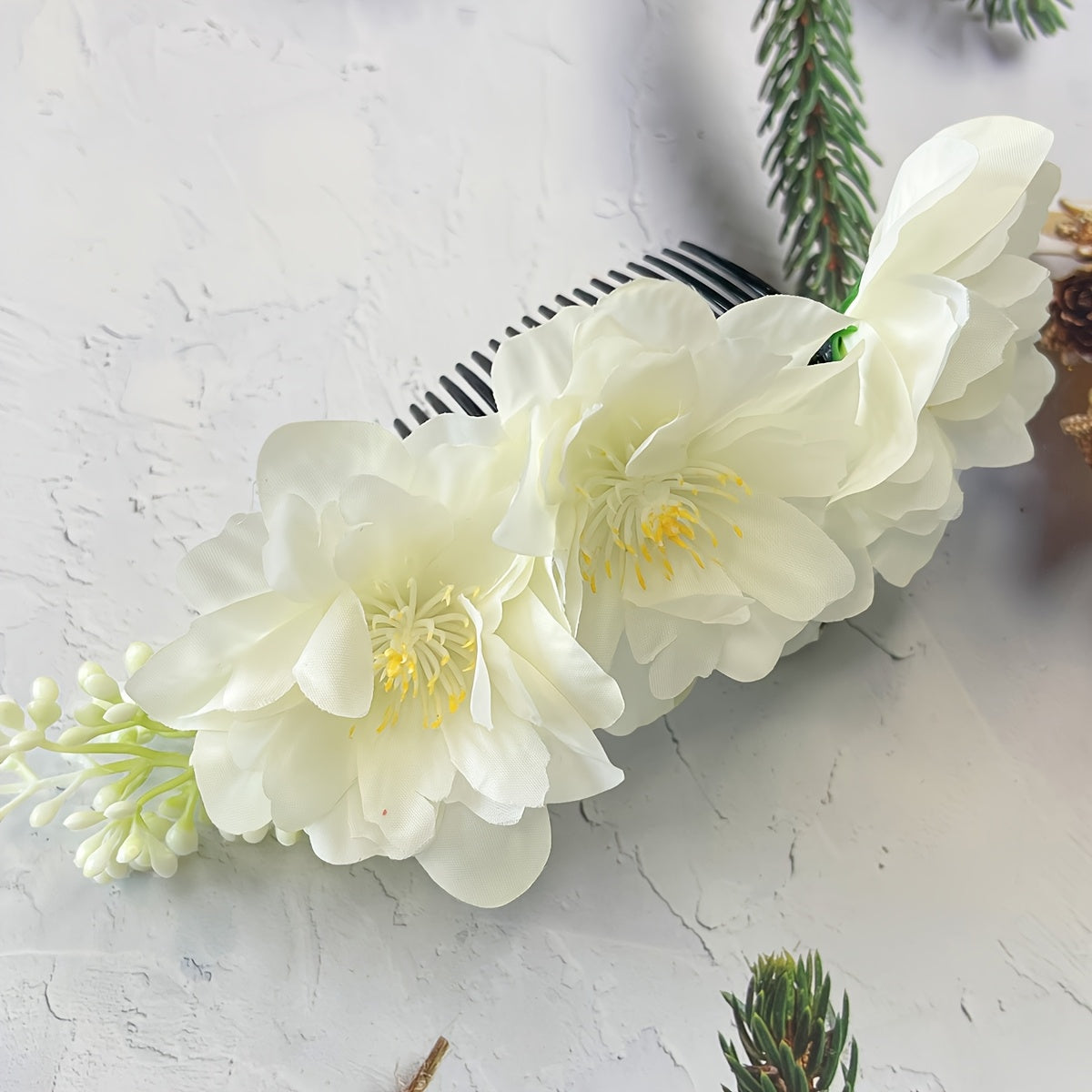 Ethnic Fabric Flower Hair Comb Bohemian Style Rose & Butterfly Headpiece
