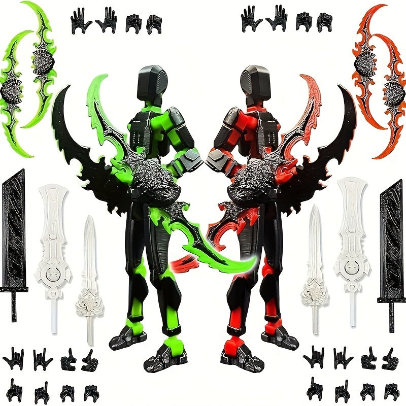2 Pack T13 Action Figures 3D Printed Joint Robot w/ Weapons Desk Deco