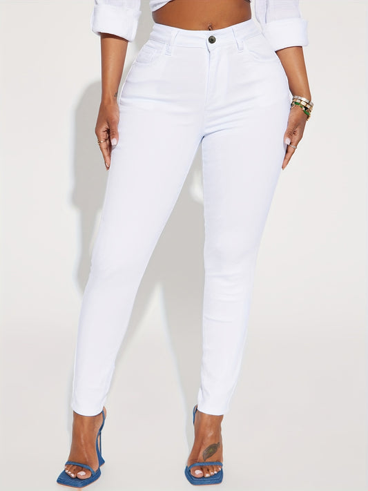 High Waist Skinny Jeans Slash Pockets Slim Fit High Rise Denim Pants