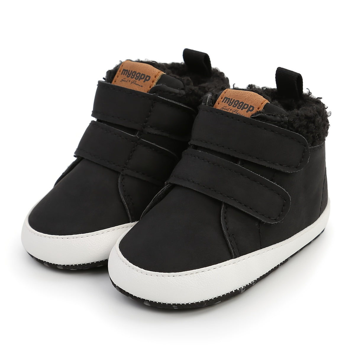 MYGGPP Baby Boys Hook And Loop Fastener Boots Soft And Warm Plus Fleece Winter