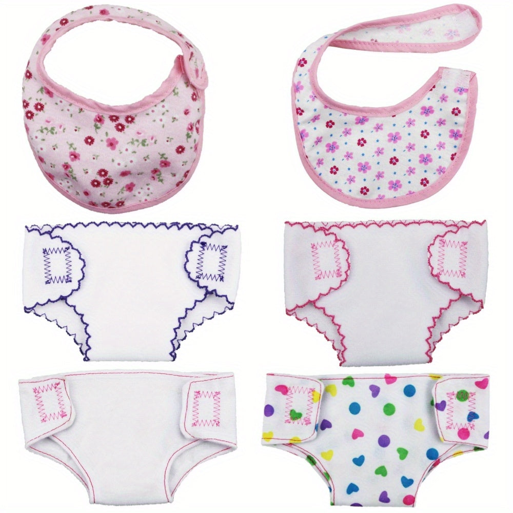 4pcs Doll Diapers & 2pcs Doll Bibs for 35-72cm Baby Dolls