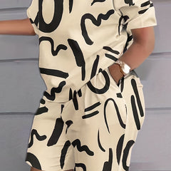  Casual Outfits Two Piece Set Women's Plus Print Top & Shorts 