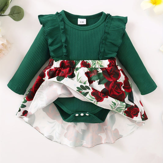 Baby Girls Ruched Long Sleeve Bodysuit Floral Skirt