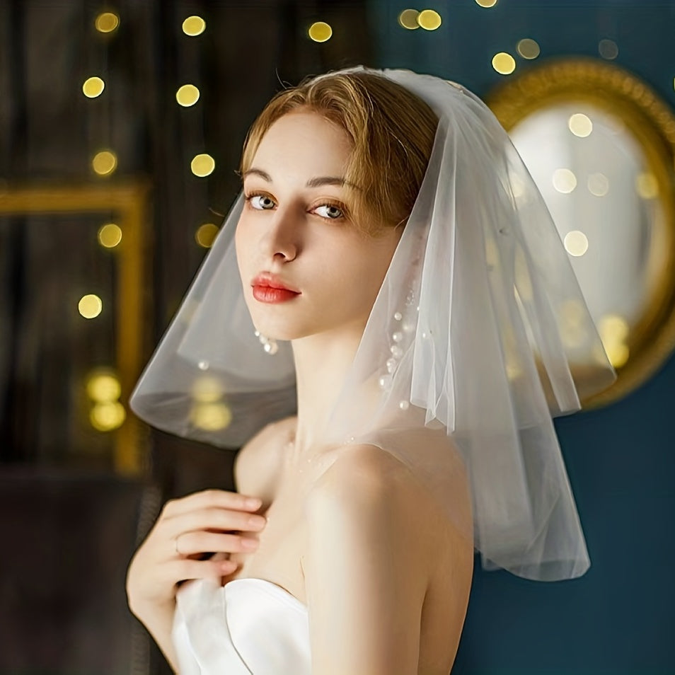 2 Tiers Bridal Yarn Small Veil Short Puffy Wedding Dress Props Headwear