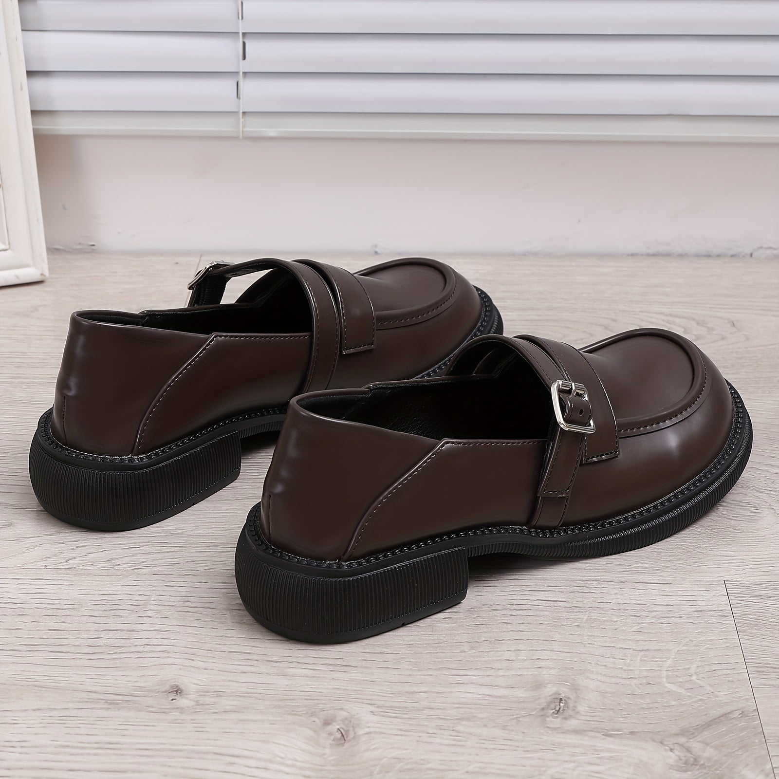 Women's Retro Chunky Heel Loafers Buckle Strap Comfortable Walking Shoes