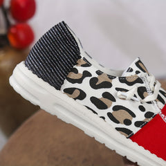 Leopard Print Sneakers Lace Up Canvas Shoes Lightweight Low Top