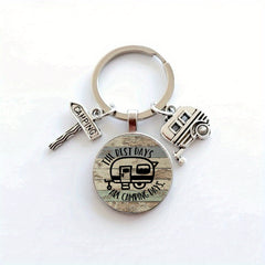 Camping Car Keychain I Love Camping Trailer Sign Tag Holiday Memorial Gift Men